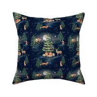 Christmas Tree Woodland Animals Navy - Midnight Mass - MED