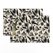 Gum Tree Blossom Pop Art - black silhouettes on cream, medium 