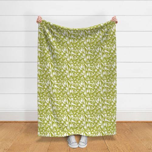 Gum Tree Blossom Pop Art - white silhouettes on Olive green, medium 