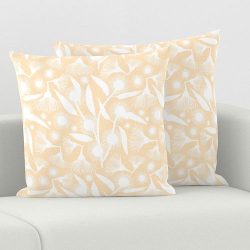 Gum Tree Blossom Pop Art - white silhouettes on creamy beige, medium 