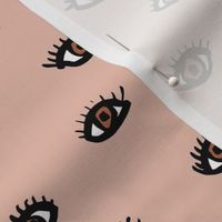 Flirt love sweet eye lashes and watchful eyes trendy modern design rust brown beige