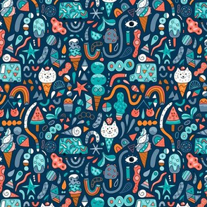 Extra Small Funny summer design with cats, ice cream, shapes