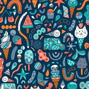 Small Funny summer design with cats, ice cream, shapes