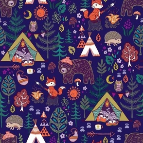 woodland animals on navy 