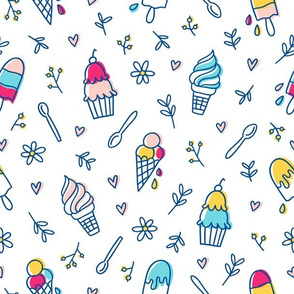 Ice cream and botanicals pattern