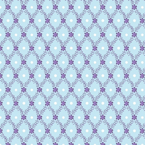 1830s Medium Lavender on Blue Sprigs Dots