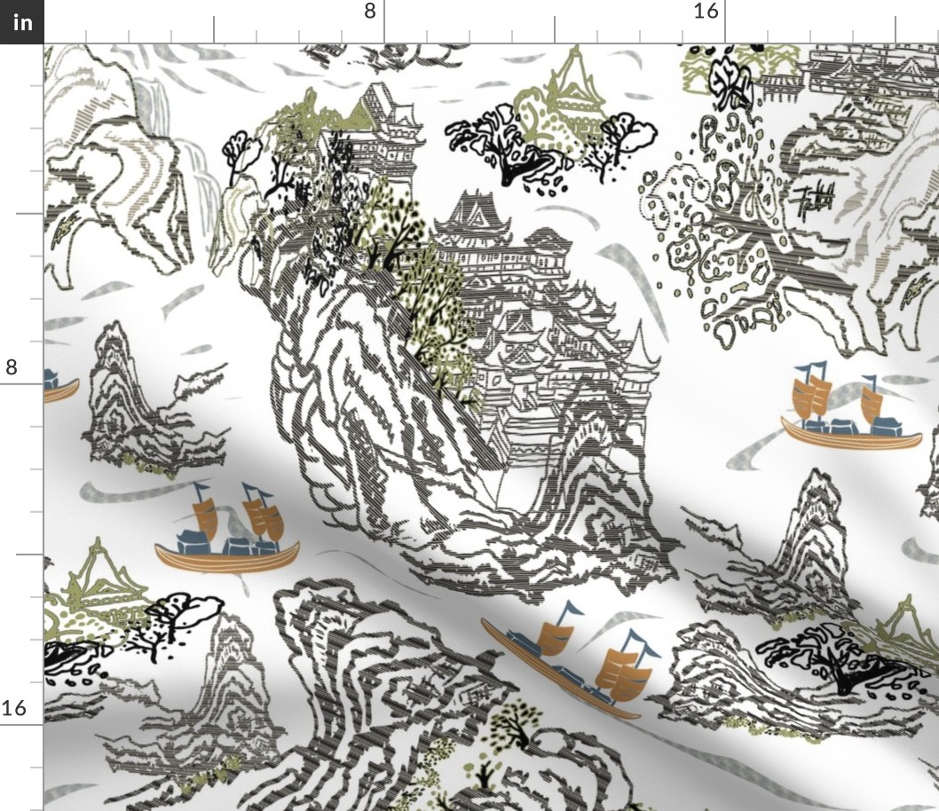 Mountain terrain map of villages on white