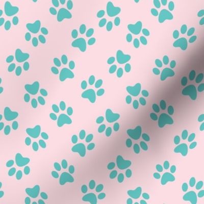 Paw print teal on lt pink