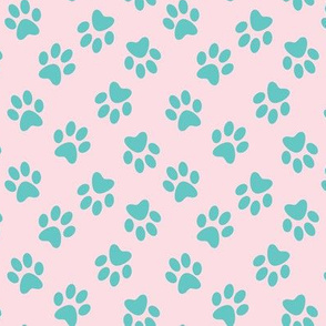 Paw print teal on lt pink