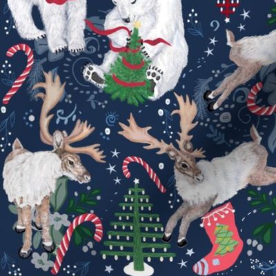 Folk Art Christmas Reindeer And Polar Bears