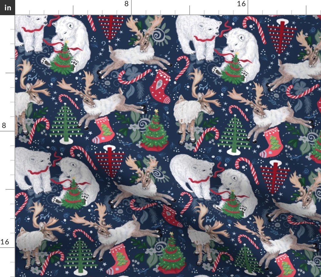 Folk Art Christmas Reindeer And Polar Bears