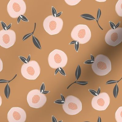 Millions of peaches sweet boho fruit garden peach and leaves baby nursery design neutral caramel coral