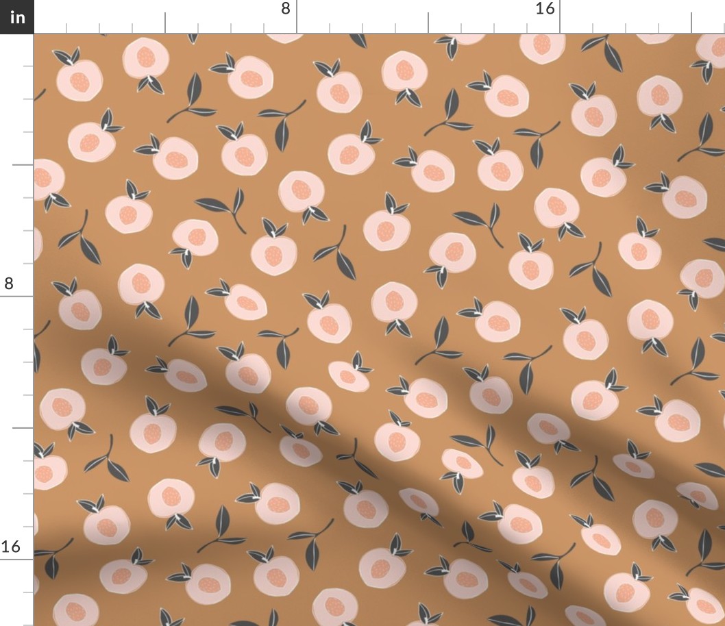 Millions of peaches sweet boho fruit garden peach and leaves baby nursery design neutral caramel coral