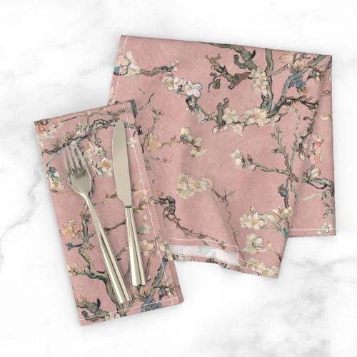 Vincent Van Gogh Almond Blossom in Old Rose Pink Sage Green Tan