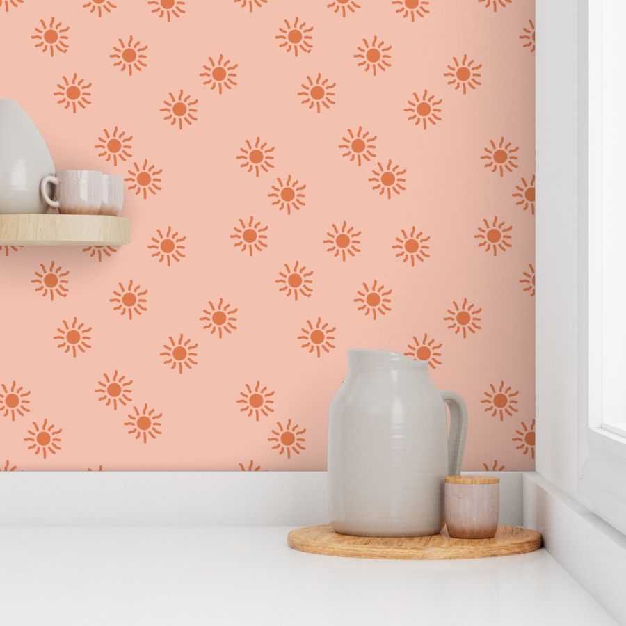 Little tiny sunshine summer day boho minimal nursery design coral orange