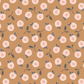 Millions of peaches sweet boho fruit garden peach and leaves baby nursery design neutral caramel brown coral pink SMALL