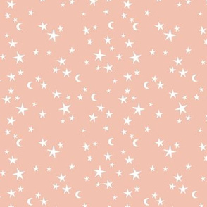 Stars & Moon starry night universe sweet boho galaxy nursery coral pink white