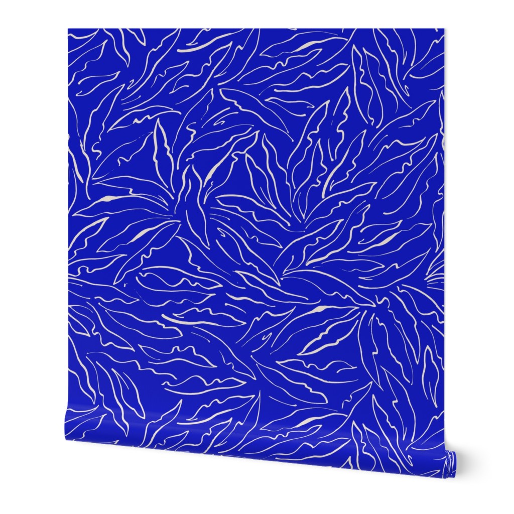 Line Art Leaves on Indigo / Big Scale