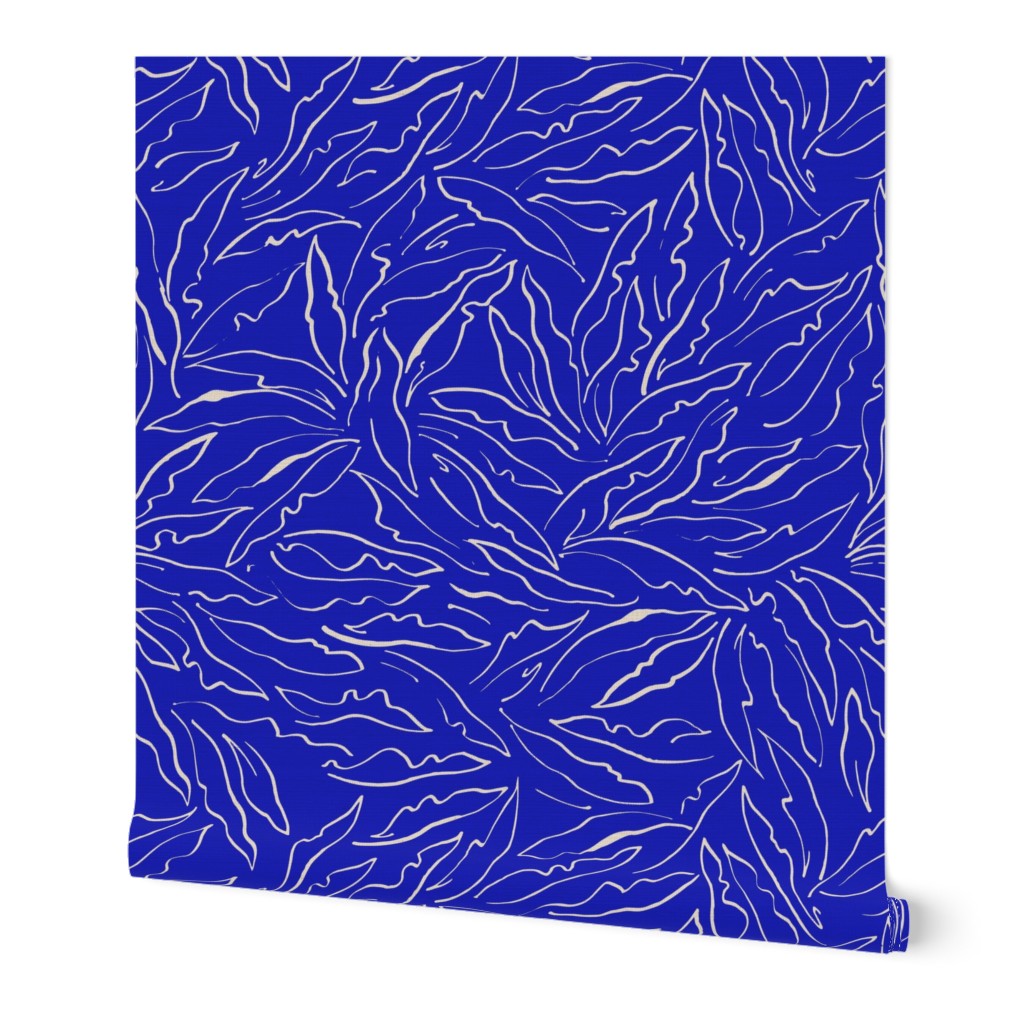 Line Art Leaves on Indigo / Big Scale