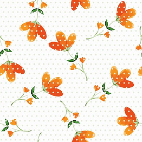 Cute Dotted Texture Watercolor Wild Florals seamless pattern background.