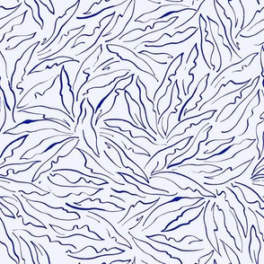 Line Art Indigo Leaves on White Background / Small Scale