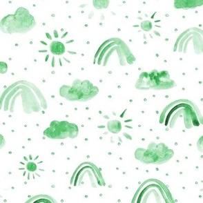Mint One happy day - watercolor green rainbows sun clouds with dots - sunshine sky for nursery kids baby p317-13