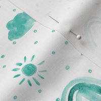 Emerald One happy day - watercolor rainbows sun clouds with dots - sunshine sky for nursery kids baby 317