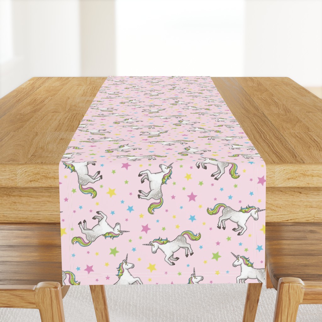 Rainbow Unicorns and Stars, scattered on cherry blossom – large scale