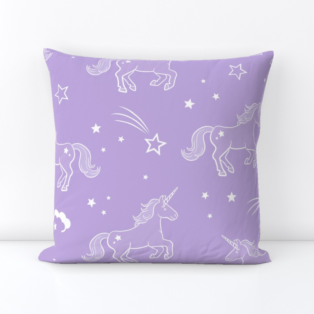 Unicorns with stars and clouds in lilac - jumbo scale