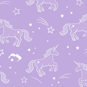 Unicorns with stars and clouds in lilac - jumbo scale