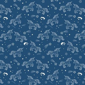 Unicorns with stars and clouds in navy - small scale