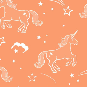 Unicorns with stars and clouds in papaya - x-jumbo scale