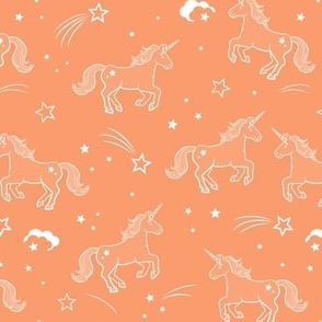 Unicorns with stars and clouds in papaya - medium scale