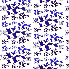 Ink Blue Flying Geese - white, medium