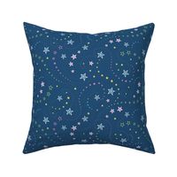 Swirling Stars, Unicorn rainbow navy - small scale