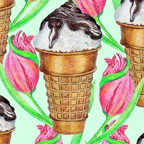 Ice cream and tulips on mint green-large