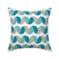 Retro ribbons waves teal cream Wallpaper