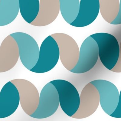 Retro ribbons waves teal cream Wallpaper