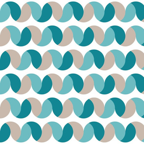 Retro ribbons waves teal cream Wallpaper