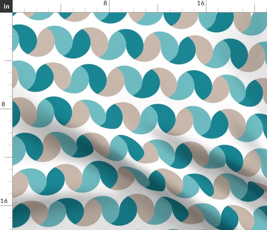 Retro ribbons waves teal cream Wallpaper