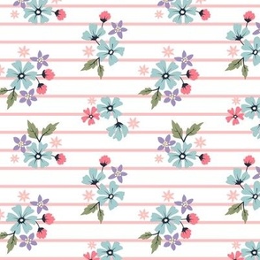 Pastel Flowers on Stripes - Small Scale