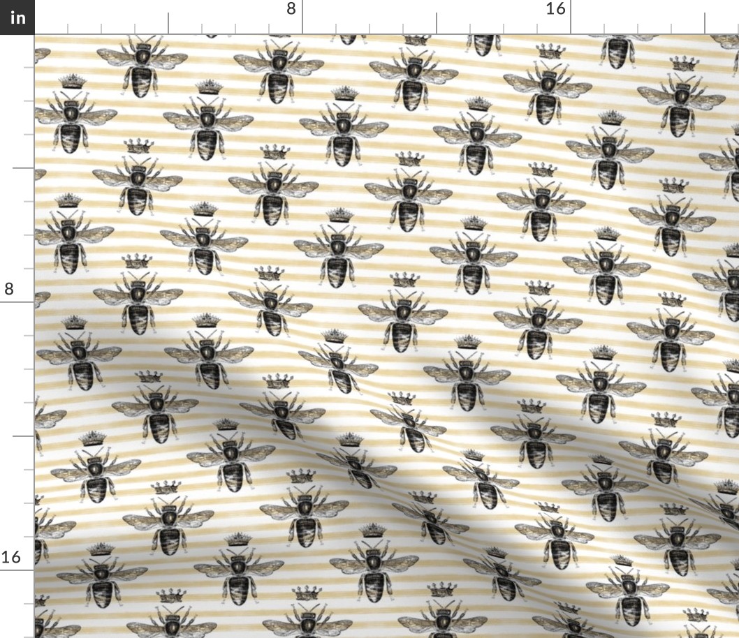 2” Queen Bees on honey stripe Fabric | Spoonflower