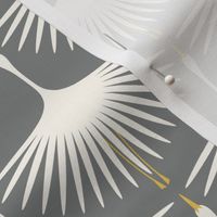 Art Deco Swans - Cream on Smoke - 4" fabric, 8" wingspan wallpaper