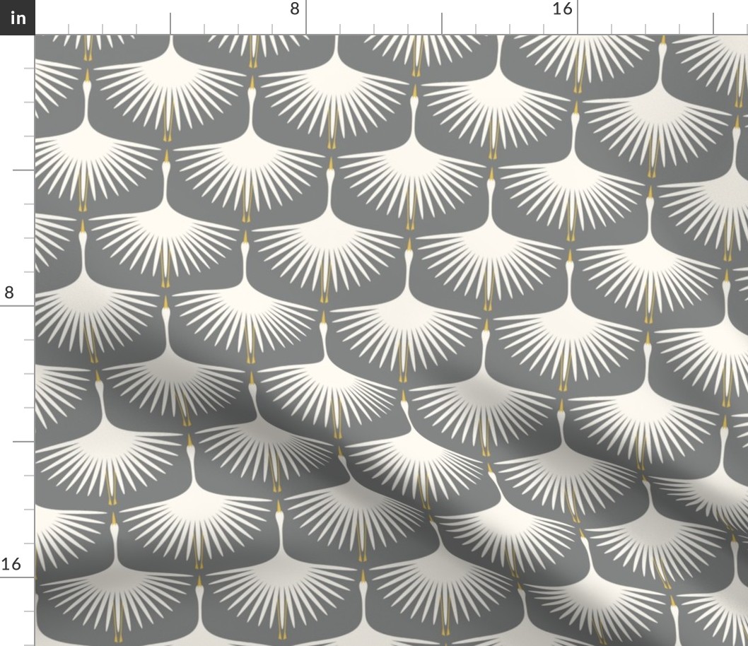 Art Deco Swans - Cream on Smoke - 4" fabric, 8" wingspan wallpaper