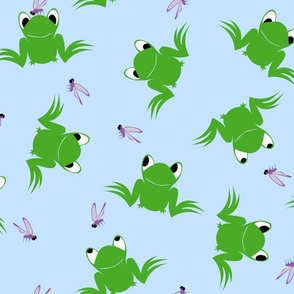 frogs and flies on blue