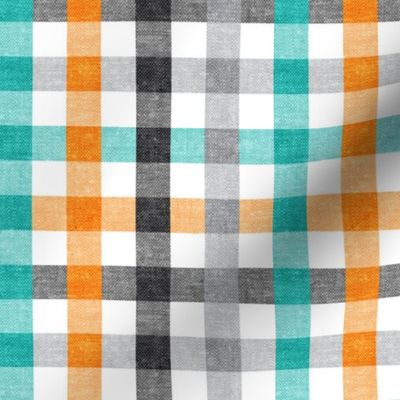 halloween plaid - teal black orange grey - LAD20