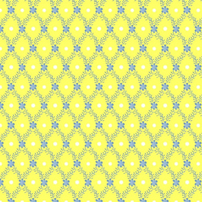 1830s Medium Blue on Yellow Sprigs Dots