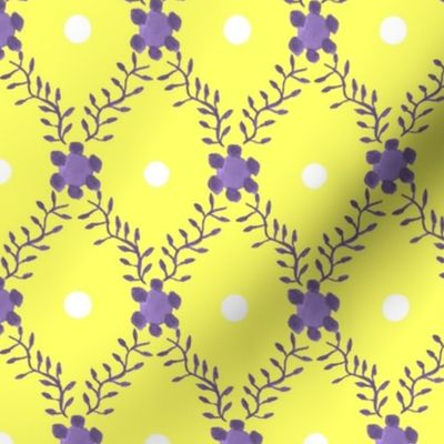 1830s Grande Lavender on Yellow Sprigs Dots