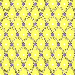 1830s Grande Lavender on Yellow Sprigs Dots