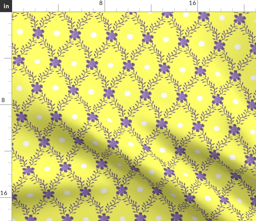 1830s Grande Lavender on Yellow Sprigs Dots